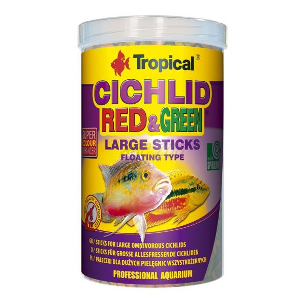 TROPICAL Cichlid Red/Green Large Sticks sügér részére eleség, 250ml / 75g