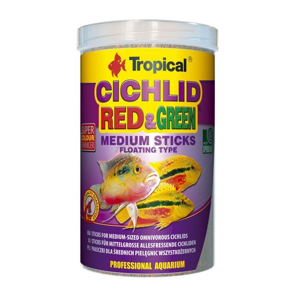 TROPICAL Cichlid Red/Green Medium Sticks táplálék, 250 ml