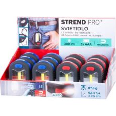 Zseblámpa Strend Pro Worklight, függőlámpa, LED 200 lm, mágneses, klipszes, piros/kék, 3x AAA, Sellbox 12 db