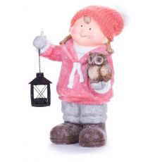 2.CLASS figura MagicHome karácsony, kislány lámpással és bagollyal, kerámia, 28x18,5x39,5 cm