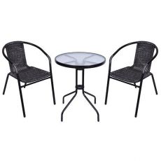 ALESIA erkélygarnitúra, fekete/antracit, asztal 70x60 cm, 2x szék 52x55x73 cm, acél