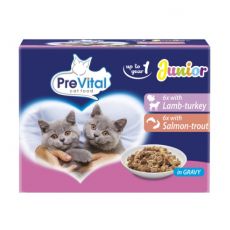 PreVital Cat Junior Kapszula bárány-pulyka/lazac-pisztráng szószban 12 x 100 g