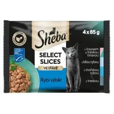 Sheba Select Slices Halas v&aacute;logat&aacute;s sz&oacute;szban tasakokban 4 x 85 g