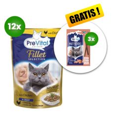 PreVital Fillet Selection Kapszula csirkével szószban 12 x 85 g + 3 x jutalomfalatok GRÁTISZ