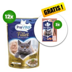 PreVital Fillet Selection Kapszula pisztránggal aszpikban 12 x 85 g + 3 x jutalomfalatok GRÁTISZ