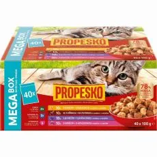 Propesko Cat Adult Alutasak marha/csirke/vadh&uacute;s/b&aacute;r&aacute;ny sz&oacute;szban 40 x 100 g