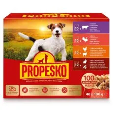 Propesko Dog Alutasak marha/pulyka/csirke-b&aacute;r&aacute;ny/ny&uacute;l-r&eacute;pa sz&oacute;szban 40 x 100 g