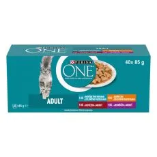 PURINA ONE ADULT Multipack csirke, marha, b&aacute;r&aacute;ny &eacute;s tengeri hal sz&oacute;szban 40 x 85g