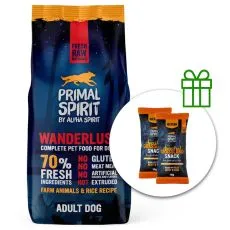 Primal Spirit Dog 70% Wanderlust csirke &eacute;s lazac 12 kg + 2 x jutalomfalat GR&Aacute;TISZ