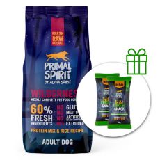 Primal Spirit Dog 60% Wilderness Dog Ibériai malac 12 kg + 2 x jutalomfalat GRÁTISZ