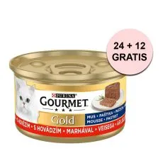 Gourmet GOLD konzerv - marhah&uacute;s p&aacute;st&eacute;tom 85 g, 24+12 db GR&Aacute;TISZ