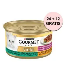 Gourmet GOLD konzerv - grillezett &eacute;s p&aacute;rolt ny&uacute;lh&uacute;ssal &eacute;s m&aacute;jjal 85 g, 24+12 db GR&Aacute;TISZ