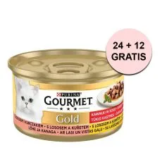 Gourmet GOLD konzerv - lazac- &eacute;s csirkeh&uacute;s darabok p&aacute;cban 85 g, 24+12 db GR&Aacute;TISZ