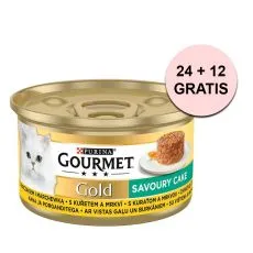 Gourmet GOLD konzerv - Savoury Cake csirkeh&uacute;ssal &eacute;s s&aacute;rgar&eacute;p&aacute;val 85 g, 24+12 db GR&Aacute;TISZ