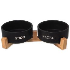 Dog Fantasy Set kerámia tálak állvánnyal fekete 2 x 850 ml