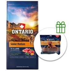 Ontario Senior Medium Lamb & Brown Rice 12 kg + Rabbit Snack 500g GRÁTISZ