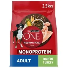 Purina ONE Medium/Maxi Adult Monoprotein pulyk&aacute;s sz&aacute;raz kutyat&aacute;p 2,5 kg