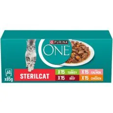 PURINA ONE STERILCAT Multipack csirke, marha, lazac &eacute;s pulyka szaftban 60x85g