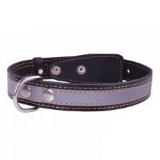 Bőr fényvisszaverő nyakörv - 32 - 40cm, 20mm - fekete