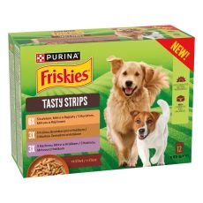 Friskies Tasty Strips kutyaeledelek csirke, pulyka, kacsa sz&oacute;szban 12 x 85 g
