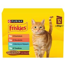 Friskies macskaeledel tasakok marha, csirke, tengeri hal, tőkehal szaftban 12 x 85 g