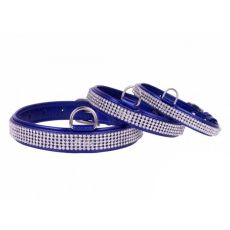 Fényes bőr nyakörv kristályokkal - 18 - 21cm, 9mm - kék