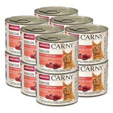 CARNY SENIOR nedves macskaeledel, marha és pulykaszív 12 x 200 g