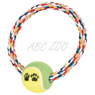Pamut rágókarika kutyának teniszlabdával - 18 cm