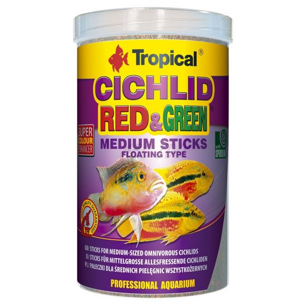 TROPICAL Cichlid Red/Green Medium Sticks táplálék sügérek részére, 1000 ml