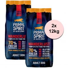 Primal Spirit Dog 70% Wanderlust – csirke és lazac 2 x 12kg