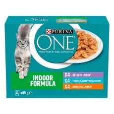 PURINA ONE INDOOR b&aacute;r&aacute;ny, tonhal &eacute;s csirke sz&oacute;szban 12 x 85 g