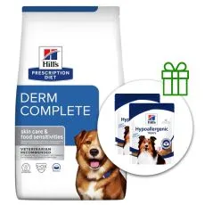 Hill's Prescription Diet Canine Derm Complete 12 kg + 2x jutalomfalat GR&Aacute;TISZ
