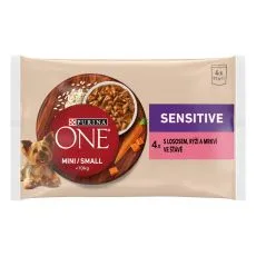 PURINA ONE MINI MINI Dog Sensitive lazac l&eacute;ben 4 x 85 g